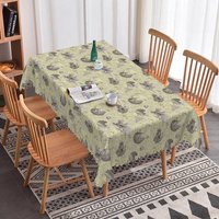 Aperturee Grey Floral Cream Rectangle Tablecloth Vintage Sketch Prop