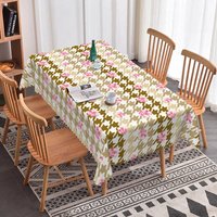 Aperturee Houndstooth Pink Floral Rectangle Tablecloth Fashion Pattern Prop