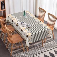 Aperturee Black Striped Orange Floral Border Rectangle Tablecloth Stripe Prop