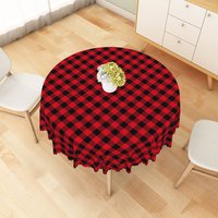Aperturee Classic Red and Black Buffalo Check Round Tablecloth, Rustic Farmhouse Plaid, Holiday Kitchen Dining Decor, Diameter 48inch