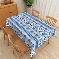 Aperturee Modern Geometric Rectangle Tablecloth, Navy Blue with White Pattern, Abstract Dining Table Cover Decor