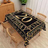 Aperturee Happy 20th Birthday Tablecloth in Black and Gold, Elegant Party Decorations for Milestone Celebration, 52x70in (WxH)