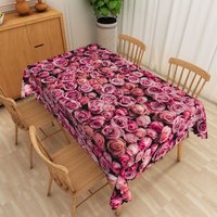 Aperturee Romantic Pink Rose Floral Tablecloth, for Wedding, Bridal Shower, and Valentine's Day Dining Table Decor, 52x70in (WxH)