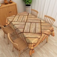 Aperturee Rustic Farmhouse Tablecloth with Brown Wood Grain Stripe Pattern, for Cabin and Country Style Kitchen Decor, 52x70in (WxH)