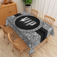 Aperturee Modern Black and Silver Glitter Tablecloth, Elegant Sparkle Decor for New Year's Eve, Wedding or Party, 52x70in (WxH)