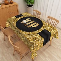 Aperturee Elegant Black and Gold Glitter Tablecloth, Modern Sparkle Decor for Birthday, Anniversary, or Holiday Party, 52x70in (WxH)