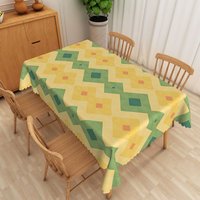 Aperturee Modern Geometric Tablecloth in Yellow and Green, for Contemporary Kitchen and Mid-Century Style Decor, 52x70in (WxH)