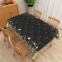 Aperturee Art Deco Tablecloth with Black, White, and Gold Rhombus Pattern, for Elegant 1920s Themed Party Decor, 52x70in (WxH)