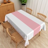 Aperturee Modern Pink and White Stripe Tablecloth, for Girls Birthday, Baby Shower, or Bridal Shower Party Decor, 52x70in (WxH)