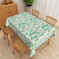 Aperturee Modern Cactus Tablecloth with Green Succulent Pattern on White, for Southwest or Fiesta Themed Party, 52x70in (WxH)
