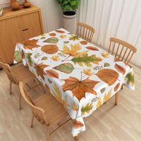 Aperturee Rustic Autumn Tablecloth with Withered Fall Leaves Pattern, for Thanksgiving and Seasonal Dining Decor, 52x70in (WxH)