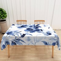 Aperturee Modern Floral Tablecloth with White and Violet Flowers, for Spring Wedding or Elegant Dining Room Decor, 52x70in (WxH)