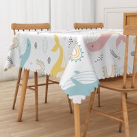 Aperturee Kids Whale Pattern Tablecloth, Colorful Ocean Animal Theme for Under the Sea Birthday Party Decor, 52x70in (WxH)