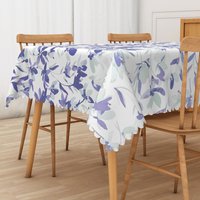 Aperturee Purple and White Floral Tablecloth, for Spring Garden Party, Wedding, or Elegant Lavender Themed Decor, 52x70in (WxH)