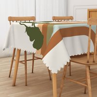 Aperturee Botanical Stripe Tablecloth with Brown and Green Leaves on White, for Modern Farmhouse Kitchen Decor, 52x70in (WxH)