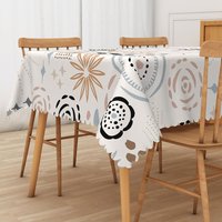 Aperturee Bohemian Abstract Tablecloth with Spirals and Speckles, for Eclectic and Artistic Dining Room Decor, 52x70in (WxH)