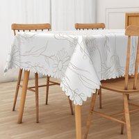 Aperturee Cottage Style Floral Tablecloth, Dainty White Flower Pattern for Shabby Chic and Farmhouse Decor, 52x70in (WxH)