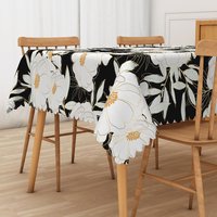 Aperturee Elegant Black and White Floral Tablecloth, for Modern, Minimalist, or Formal Dining Table Decor, 52x70in (WxH)