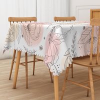 Aperturee Pink Lotus Flower Tablecloth on White, for Zen, Yoga, or Serene Botanical Themed Dining Decor, 52x70in (WxH)