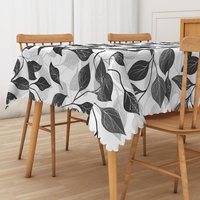 Aperturee Modern Black and White Leaf Tablecloth, for Minimalist Botanical and Contemporary Dining Room Decor, 52x70in (WxH)