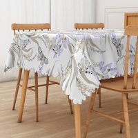Aperturee Boho Tablecloth with Purple Flowers and Butterflies, for Whimsical Garden Party and Spring Decor, 52x70in (WxH)
