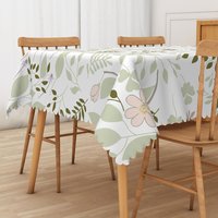 Aperturee Fresh Cartoon Floral Tablecloth with Cute Flowers and Leaves, for Kids Spring Party and Cheerful Decor, 52x70in (WxH)