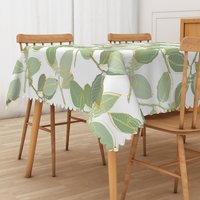 Aperturee Boho Spring Tablecloth with Green and Gold Leaves, Elegant Botanical Decor for Wedding or Party, 52x70in (WxH)
