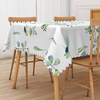 Aperturee Fresh Boho Spring Tablecloth with Green Leaves, for Botanical Themed Wedding or Baby Shower Decor, 52x70in (WxH)