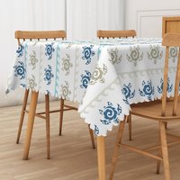 Aperturee Summer Sea Turtle Tablecloth with Repeating Totem Pattern, for Coastal, Beach House and Nautical Decor, 52x70in (WxH)