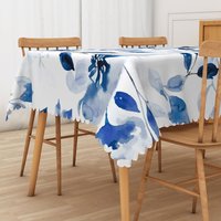 Aperturee Elegant Tablecloth with Chinese Ink Wash Painting of Flowers, for Asian Inspired and Zen Dining Decor, 52x70in (WxH)