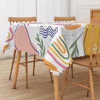 Aperturee Cute and Fresh Tablecloth with Lovely Earth Tone Abstract Pattern, for Modern and Natural Dining Decor, 52x70in (WxH)