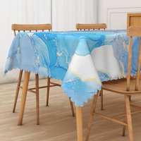 Aperturee Blue Gradient Marble Tablecloth, Modern Abstract Stone Pattern for Elegant Kitchen and Dining Decor, 52x70in (WxH)