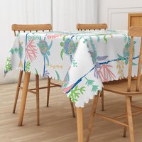 Aperturee Summer Underwater Tablecloth with Sea Turtle Totem, for Ocean, Coastal and Marine Life Themed Decor, 52x70in (WxH)