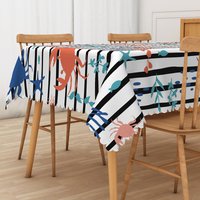 Aperturee Cartoon Under The Sea Rectangle Tablecloth with Stripes, for Kids Ocean Themed Birthday Party Decorations, 52x70in (WxH)