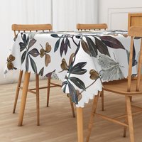 Aperturee Autumn Botanical Rectangle Tablecloth with Painted Butterflies and Plants, for Fall and Thanksgiving Decor, 52x70in (WxH)