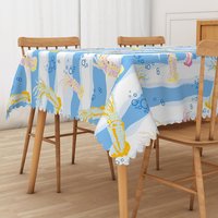Aperturee Cartoon Summer Rectangle Tablecloth with Underwater Squid, for Kids Ocean Themed Birthday Party Decor, 52x70in (WxH)