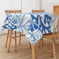 Aperturee Elegant Autumn Vibe Rectangle Tablecloth with Blue Botanical Plants, for Moody Fall and Thanksgiving Decor, 52x70in (WxH)
