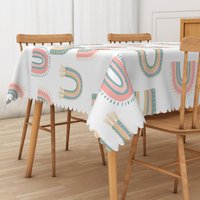 Aperturee Boho Rainbow Summer Rectangle Tablecloth, Cheerful Abstract Pattern for Girls Birthday Party Decor, 52x70in (WxH)