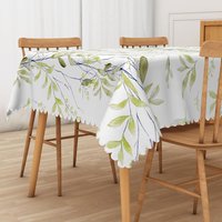 Aperturee Fresh Spring Rectangle Tablecloth with Light Green Botanical Plants, for Easter and Garden Party Decor, 52x70in (WxH)