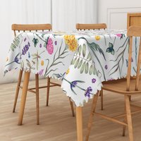 Aperturee Lovely Floral Rectangle Tablecloth with Cute Plant Pattern, for Whimsical Garden and Kids Party Decor, 52x70in (WxH)
