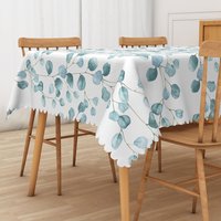 Aperturee Sweet and Fresh Rectangle Tablecloth with Teal Leaves, for Modern and Serene Botanical Kitchen Decor, 52x70in (WxH)