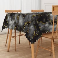 Aperturee Black and Gold Marble Rectangle Tablecloth with Faux Wave Edge, for Luxury and Elegant Party Decor, 52x70in (WxH)