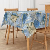 Aperturee Undersea Conch Pattern Rectangle Tablecloth in Blue and Khaki, for Coastal and Nautical Dining Decor, 52x70in (WxH)