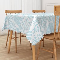 Aperturee Light Blue Coral and Seagrass Rectangle Tablecloth, for Coastal and Under the Sea Party Decor, 52x70in (WxH)