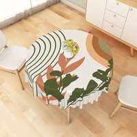 Aperturee Tropical Leaf Round Tablecloth with Green Stripes, for Summer Jungle and Modern Botanical Decor, Diameter 48inch