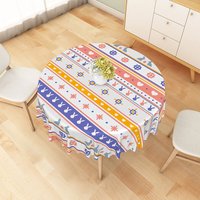 Aperturee Easter Bunny Geometric Print Round Tablecloth, Colorful Folk Art Stripe, Spring Holiday Dining Decor, Diameter 48inch