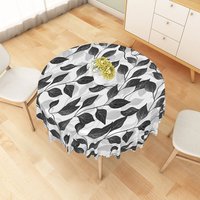Aperturee Modern Botanical Round Tablecloth with Black and White Leaf Stripes, for Minimalist Farmhouse Decor, Diameter 48inch