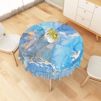 Aperturee Modern Abstract Round Tablecloth with Blue and Gold Marble Swirl, for Elegant and Luxury Dining Decor, Diameter 48inch