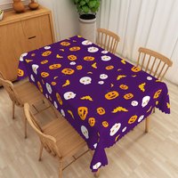 Aperturee Purple Halloween Rectangle Tablecloth with Pumpkins, Skulls, and Bats, for Spooky Party Decor, 52x70in (WxH)