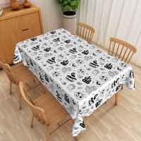 Aperturee Halloween Rectangle Tablecloth with Skulls and Jack o' Lanterns, for Spooky Holiday Party Decor, 52x70in (WxH)